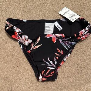 Bar III Tropical Escape Black Floral Bikini Bottoms